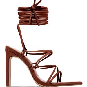 Miss Lola Strappy Heeled Sandals in Tan